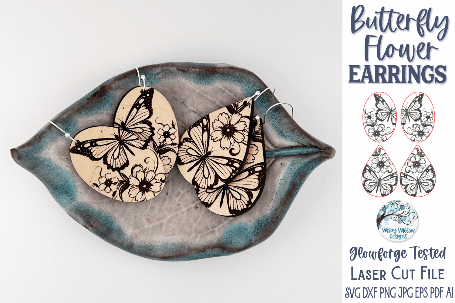 Butterfly Flower Earring Files for Glowforge or Laser Wispy Willow Designs Company