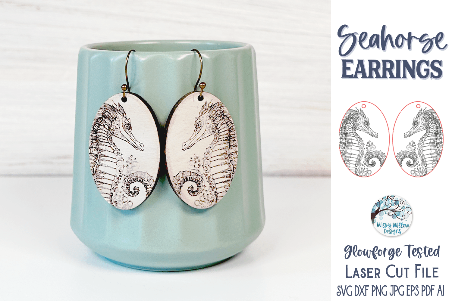 Seahorse Earring File for Glowforge or Laser Cutter Wispy Willow Designs Company