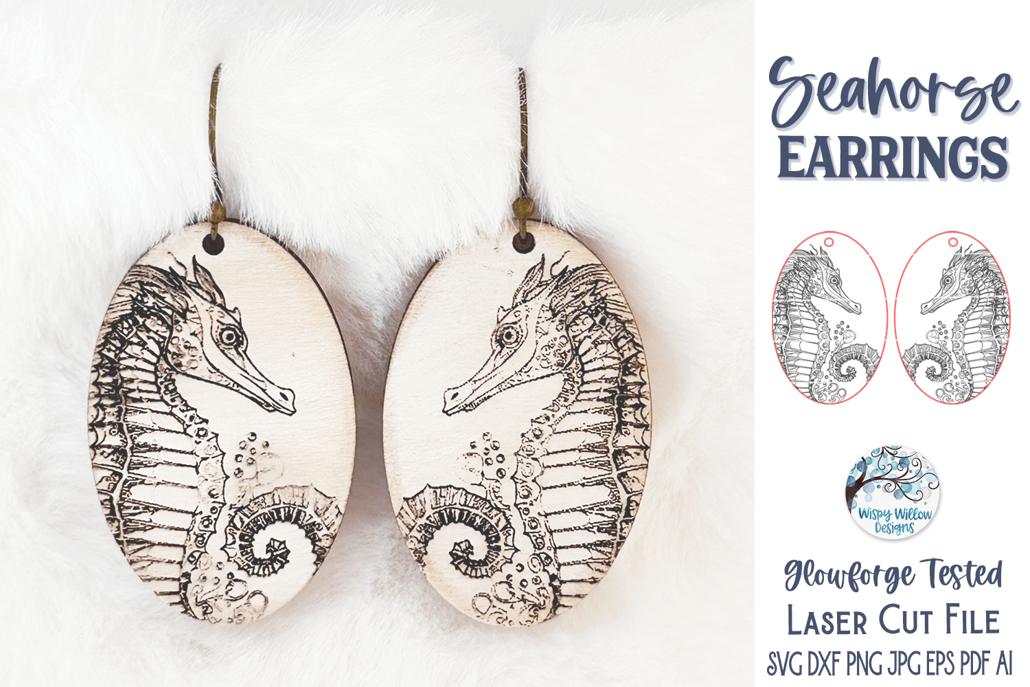 Seahorse Earring File for Glowforge or Laser Cutter Wispy Willow Designs Company