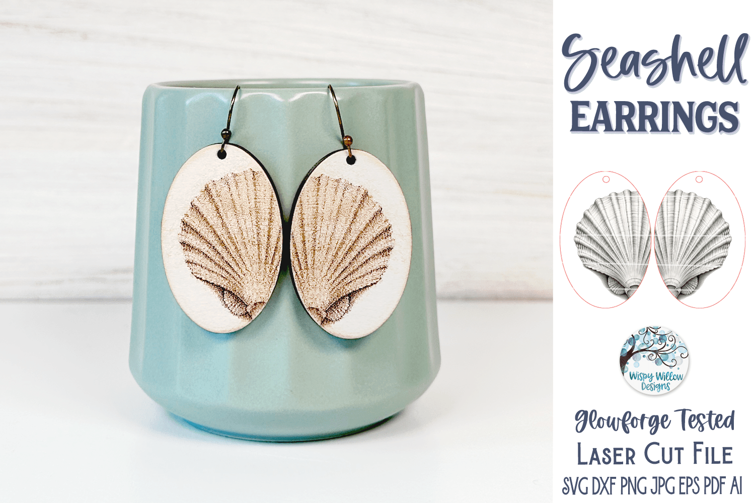 Seashell Earring File for Glowforge or Laser Cutter Wispy Willow Designs Company