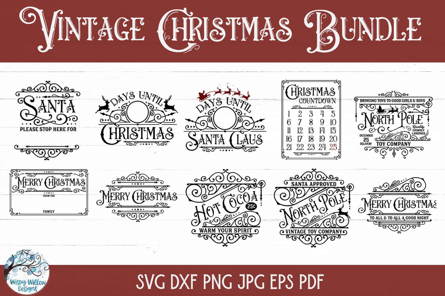 Vintage Christmas Bundle SVG | Retro Art Deco Christmas Sign Making Wispy Willow Designs Company