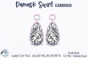 Damask Swirl Earring File for Glowforge or Laser Wispy Willow Designs Company