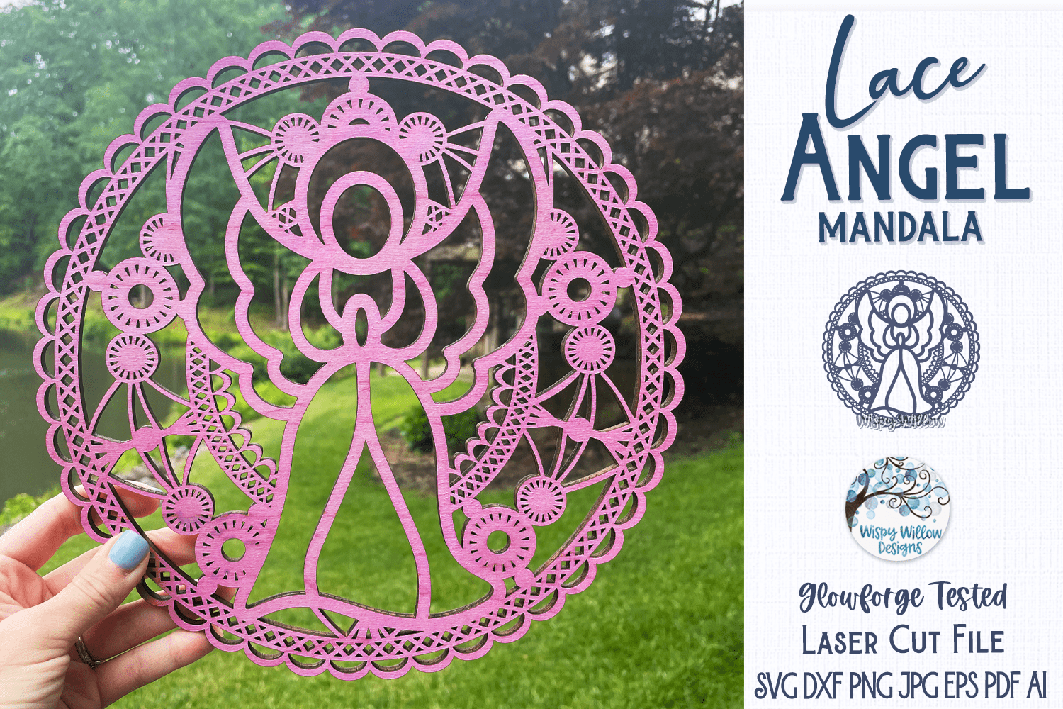 Lace Angel Mandala for Laser or Glowforge Wispy Willow Designs Company