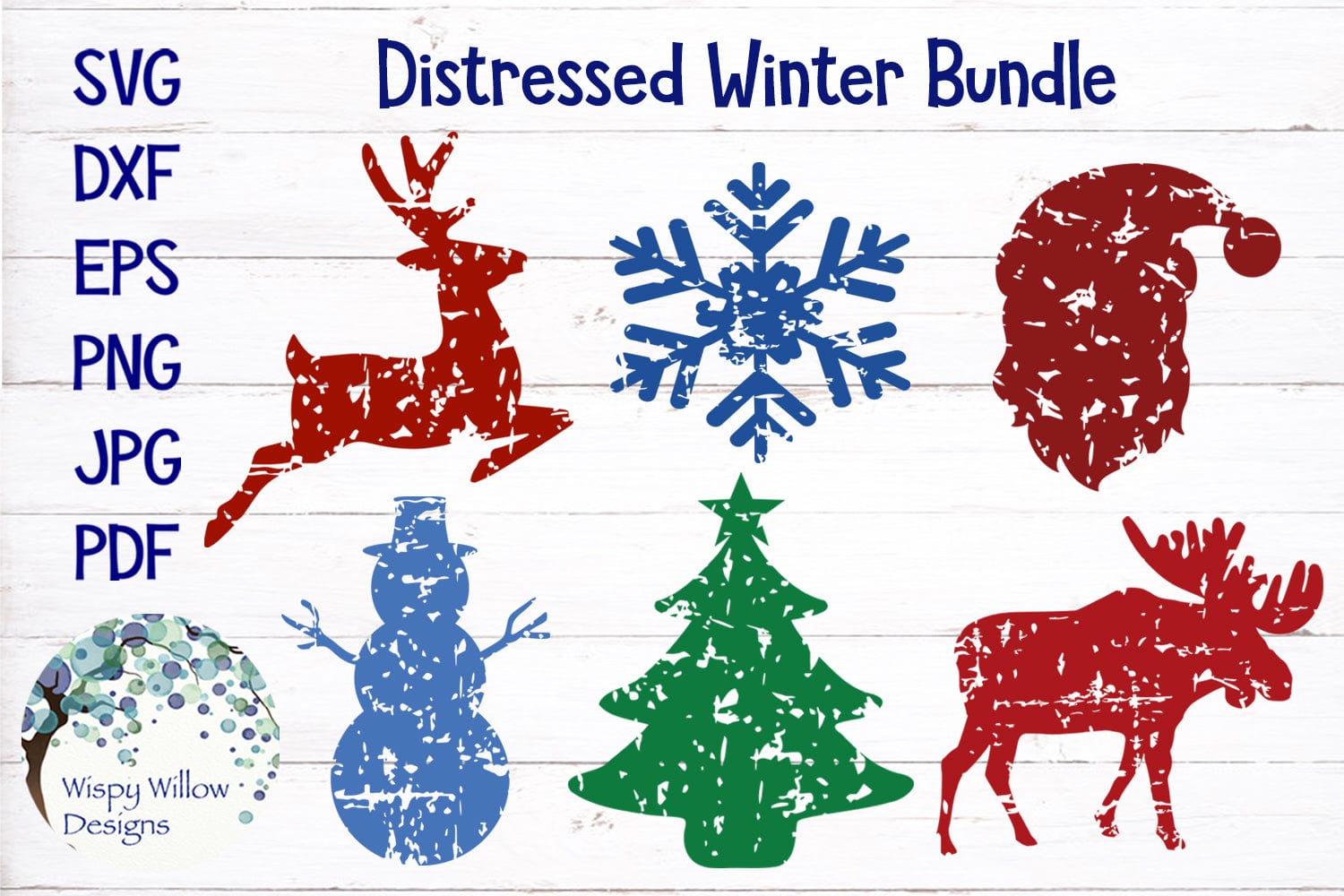 Winter Distressed Bundle SVG Wispy Willow Designs Company