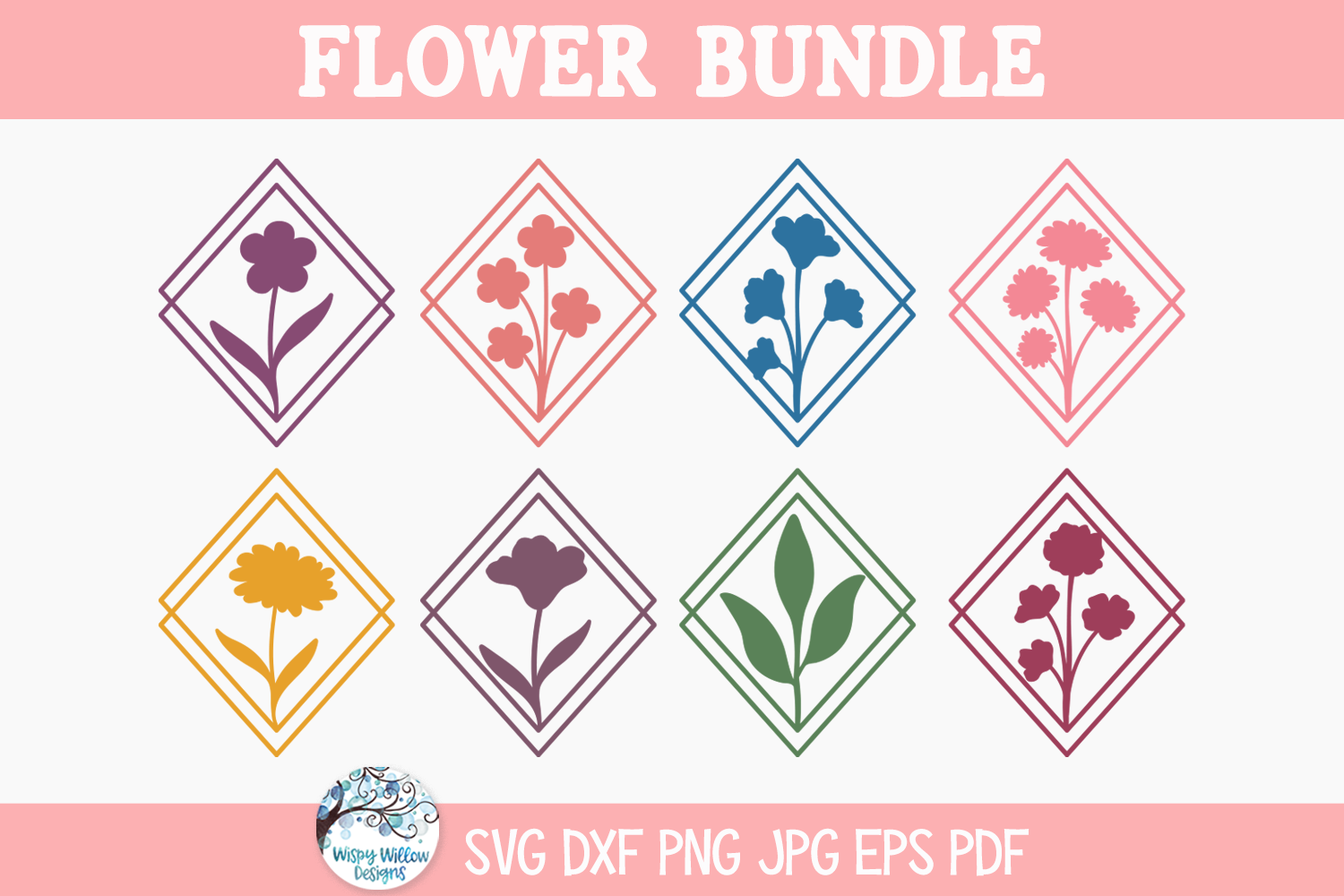 Diamond Flower Bundle SVG |  Elegant Floral Collections