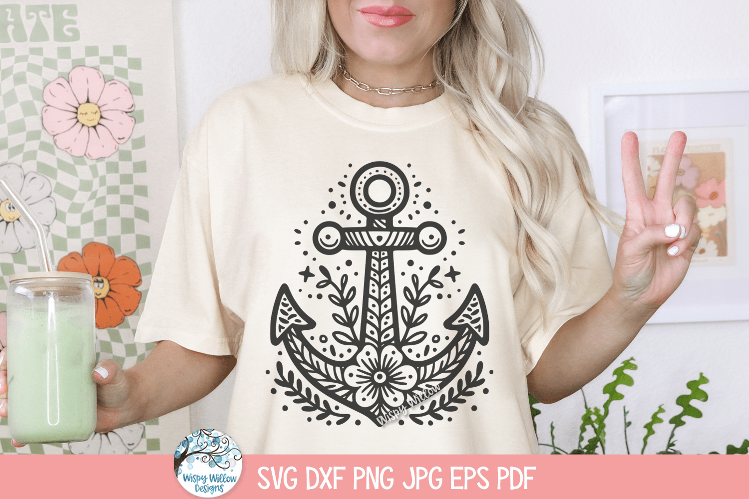 Anchor SVG | Floral Nautical Tee Wispy Willow Designs Company