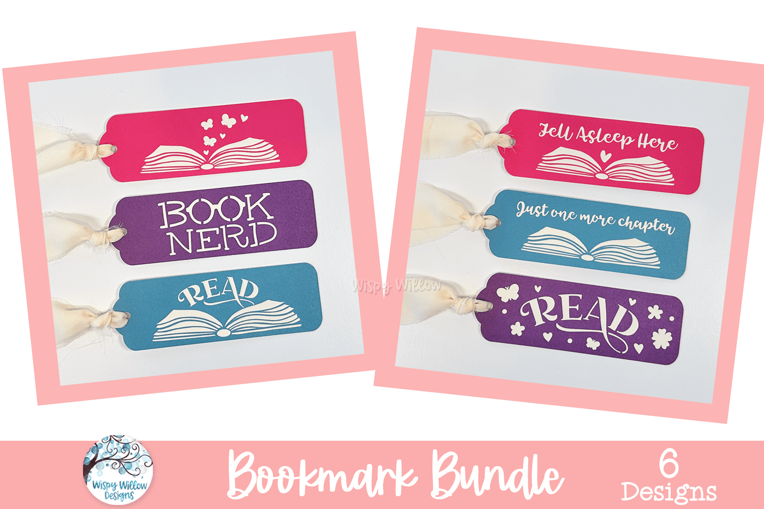Book Bookmark SVG Bundle | Colorful Literary Designs Wispy Willow Designs Company