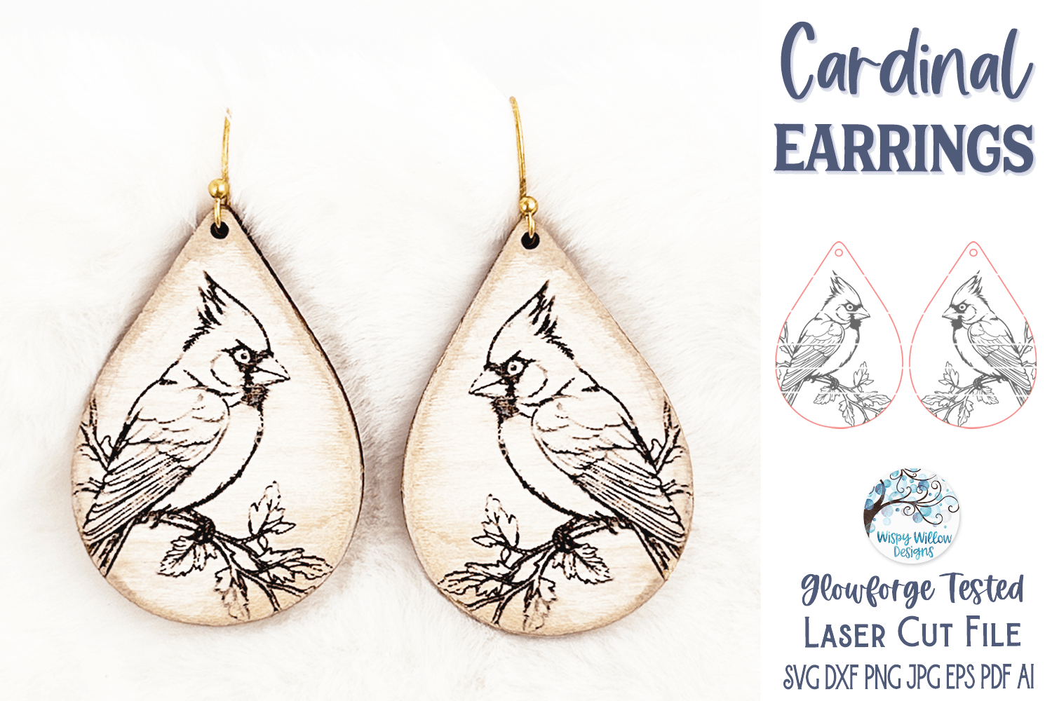 Cardinal Earring SVG File for Glowforge and Laser Cutter Wispy Willow Designs Company