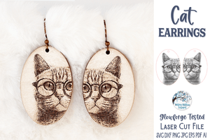Cat with Glasses Earring File for Glowforge or Laser Cutter Wispy Willow Designs Company