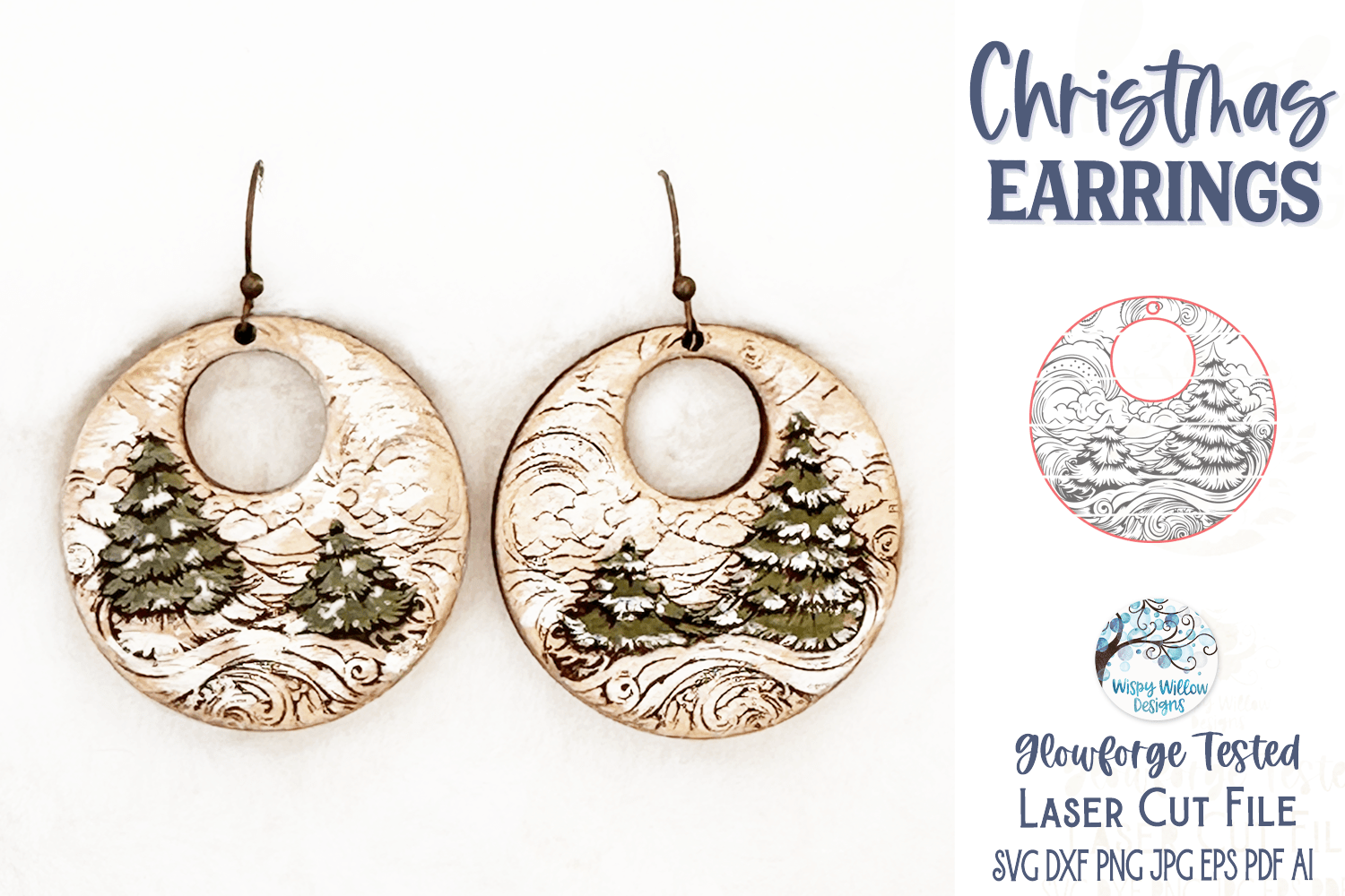 Christmas Earring SVG for Glowforge Laser Wispy Willow Designs Company