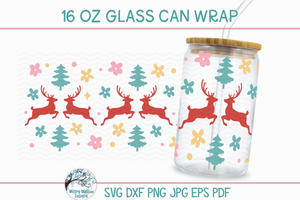 Christmas Reindeer SVG | 16 OZ. Glass Can Wrap Wispy Willow Designs Company