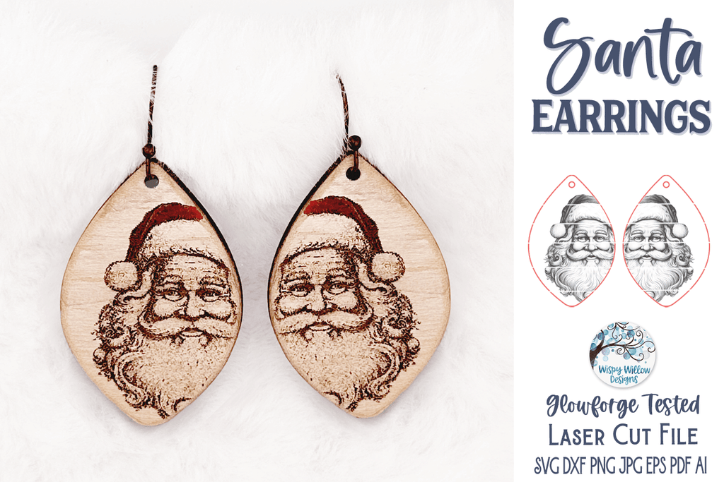 Christmas Santa Claus Earring SVG File for Glowforge Laser Wispy Willow Designs Company