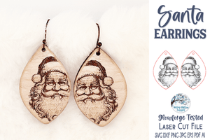 Christmas Santa Claus Earring SVG File for Glowforge Laser Wispy Willow Designs Company