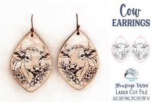 Cow Earrings SVG File for Glowforge or Laser Cutter Wispy Willow Designs Company