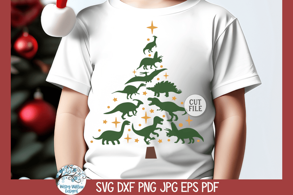 Dinosaur Christmas Tree SVG Wispy Willow Designs Company