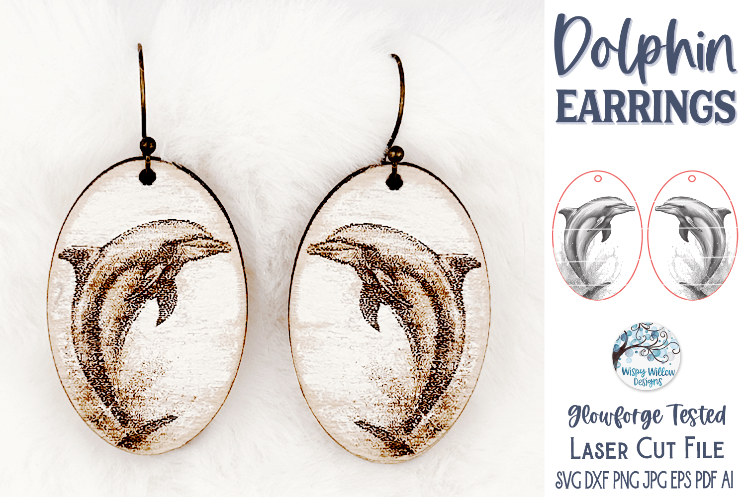 Dolphin Earring File for Glowforge or Laser Cutter Wispy Willow Designs Company