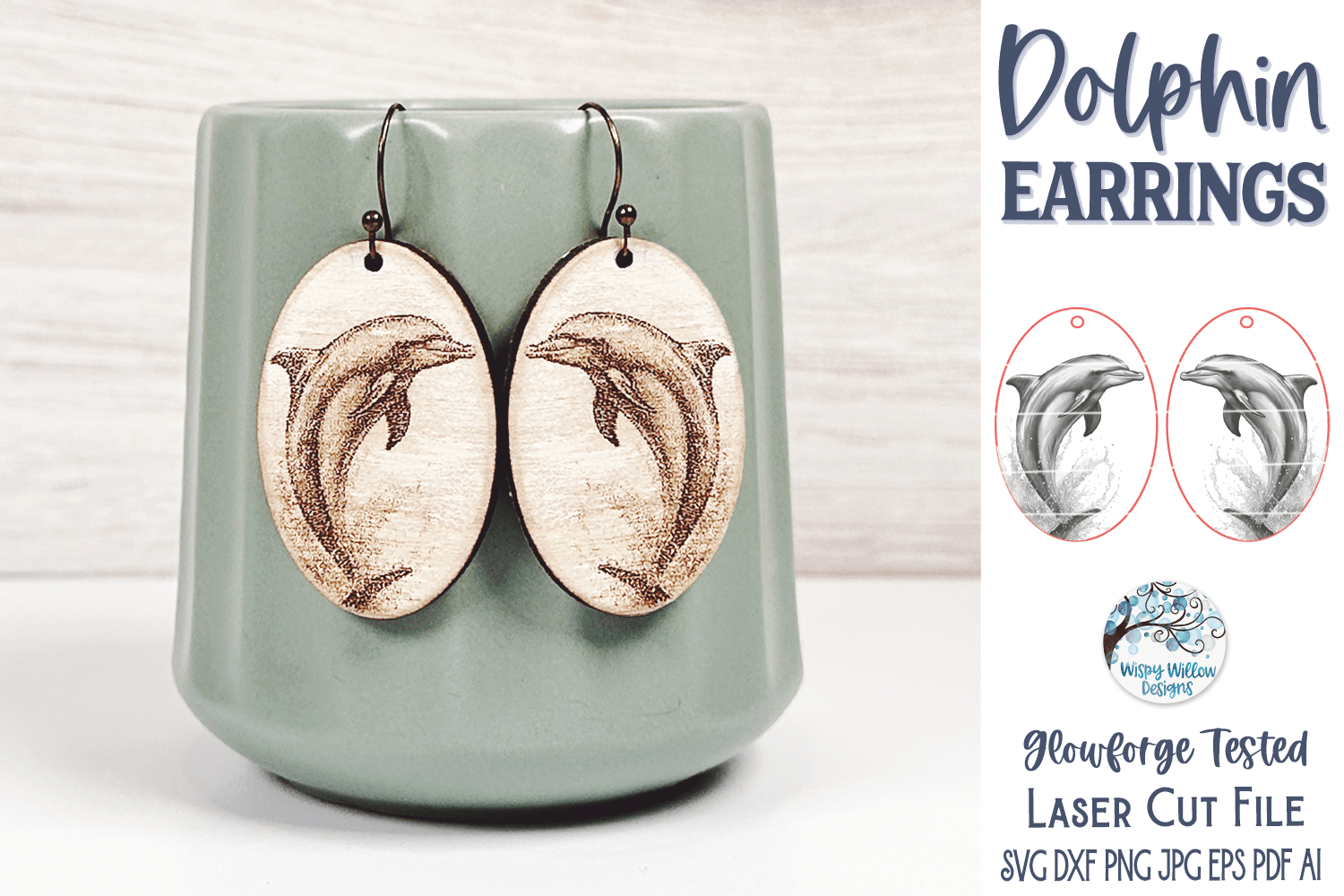Dolphin Earring File for Glowforge or Laser Cutter Wispy Willow Designs Company