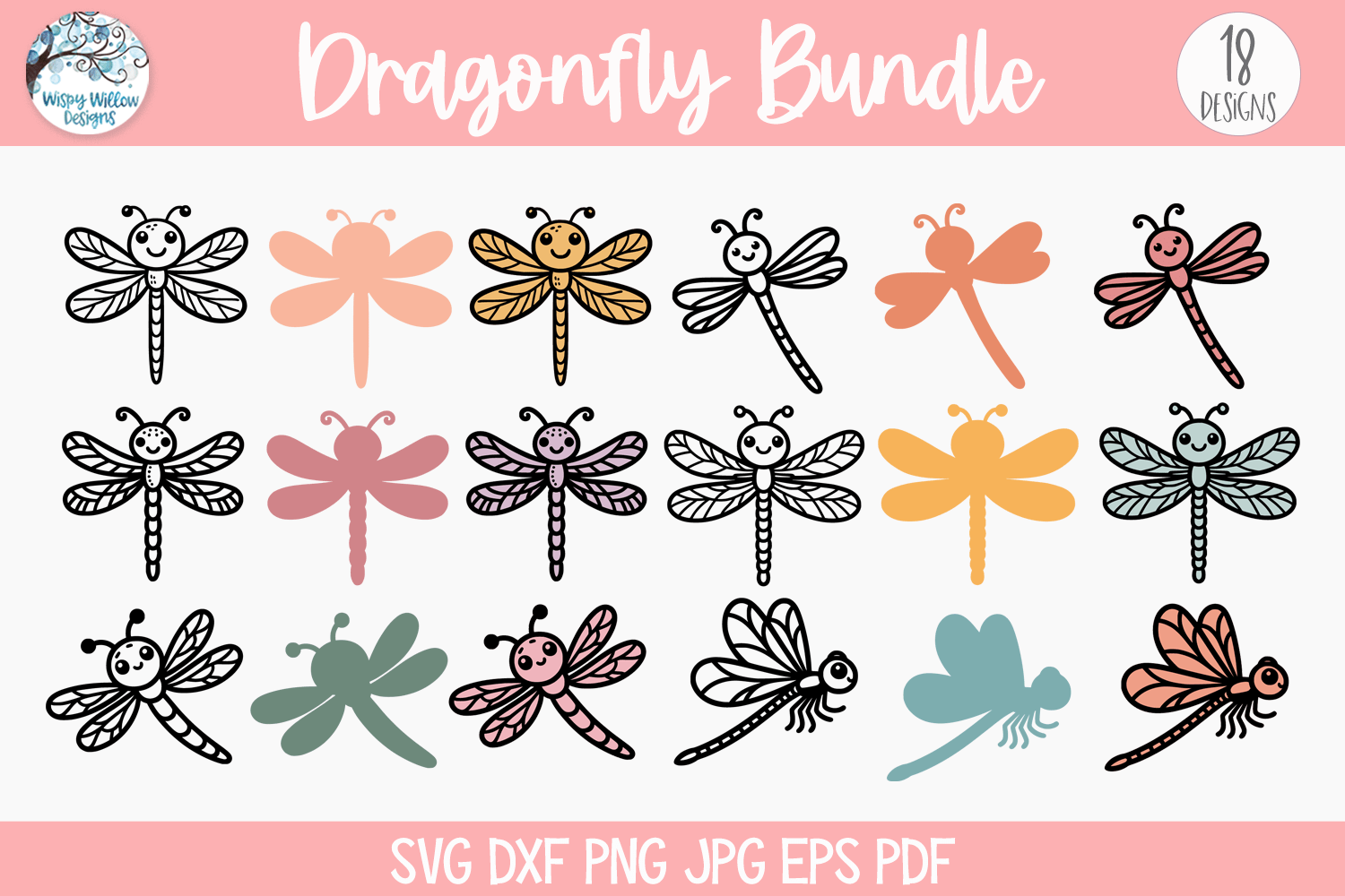 Dragonfly Bundle SVG | Dragonfly Silhouette Clipart Wispy Willow Designs Company