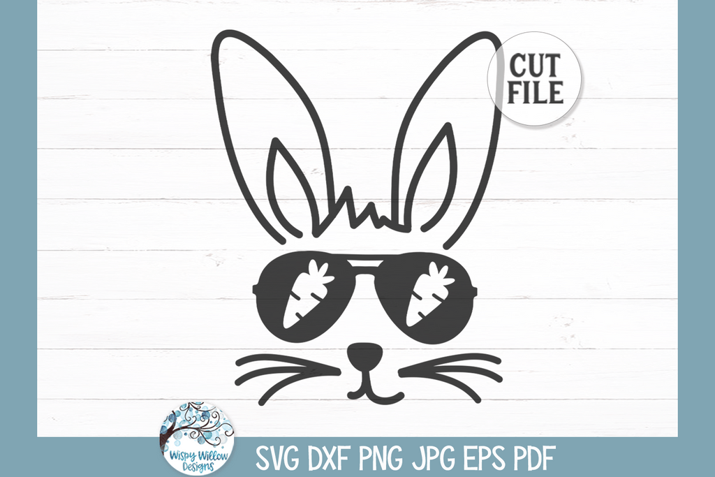 Easter Bunny Face with Carrot Sunglasses SVG Wispy Willow Designs Company