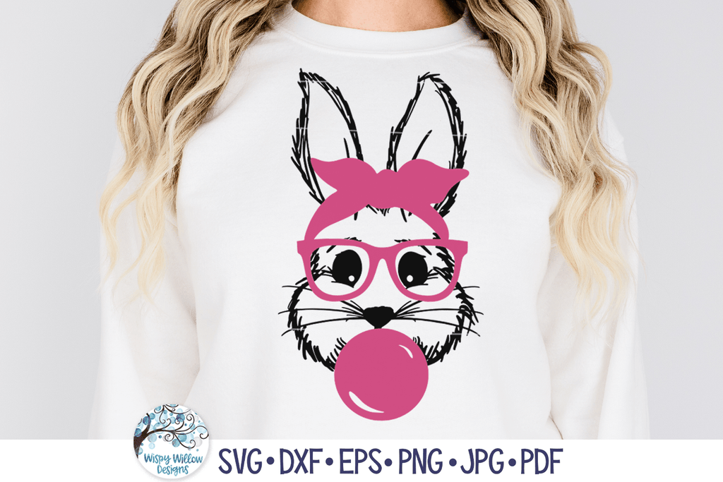 Easter Bunny Rabbit with Bubble Gum SVG Wispy Willow Designs Company