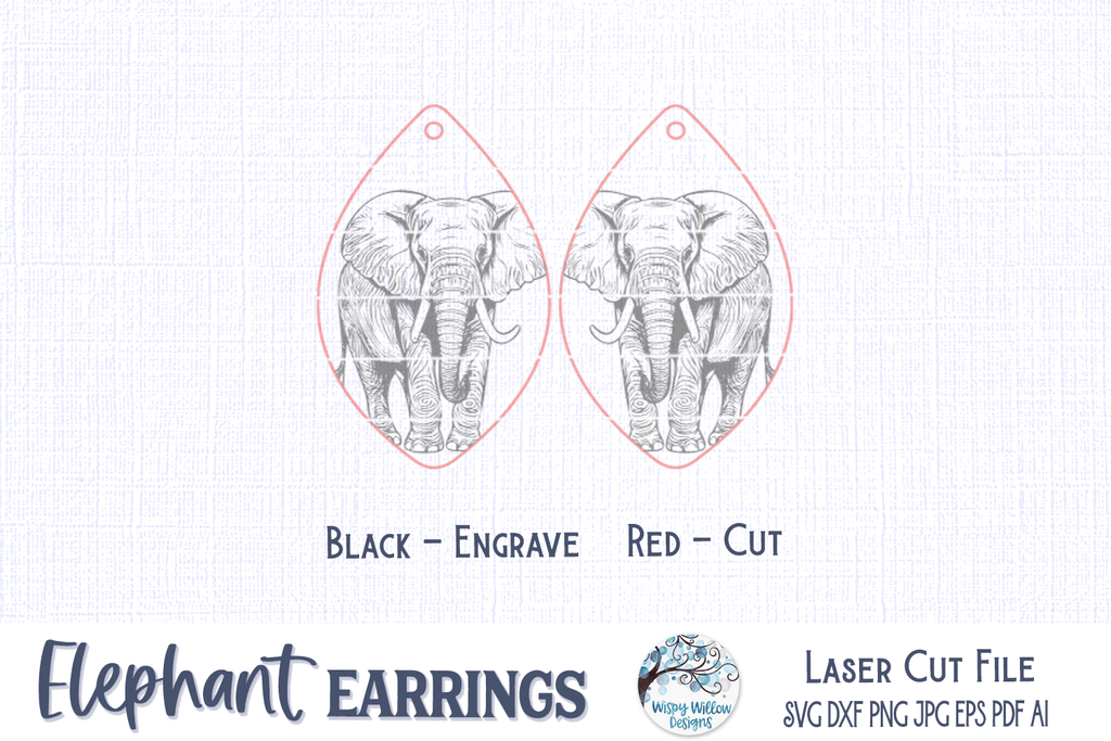 Elephant Earrings SVG File for Glowforge or Laser Cutter Wispy Willow Designs Company