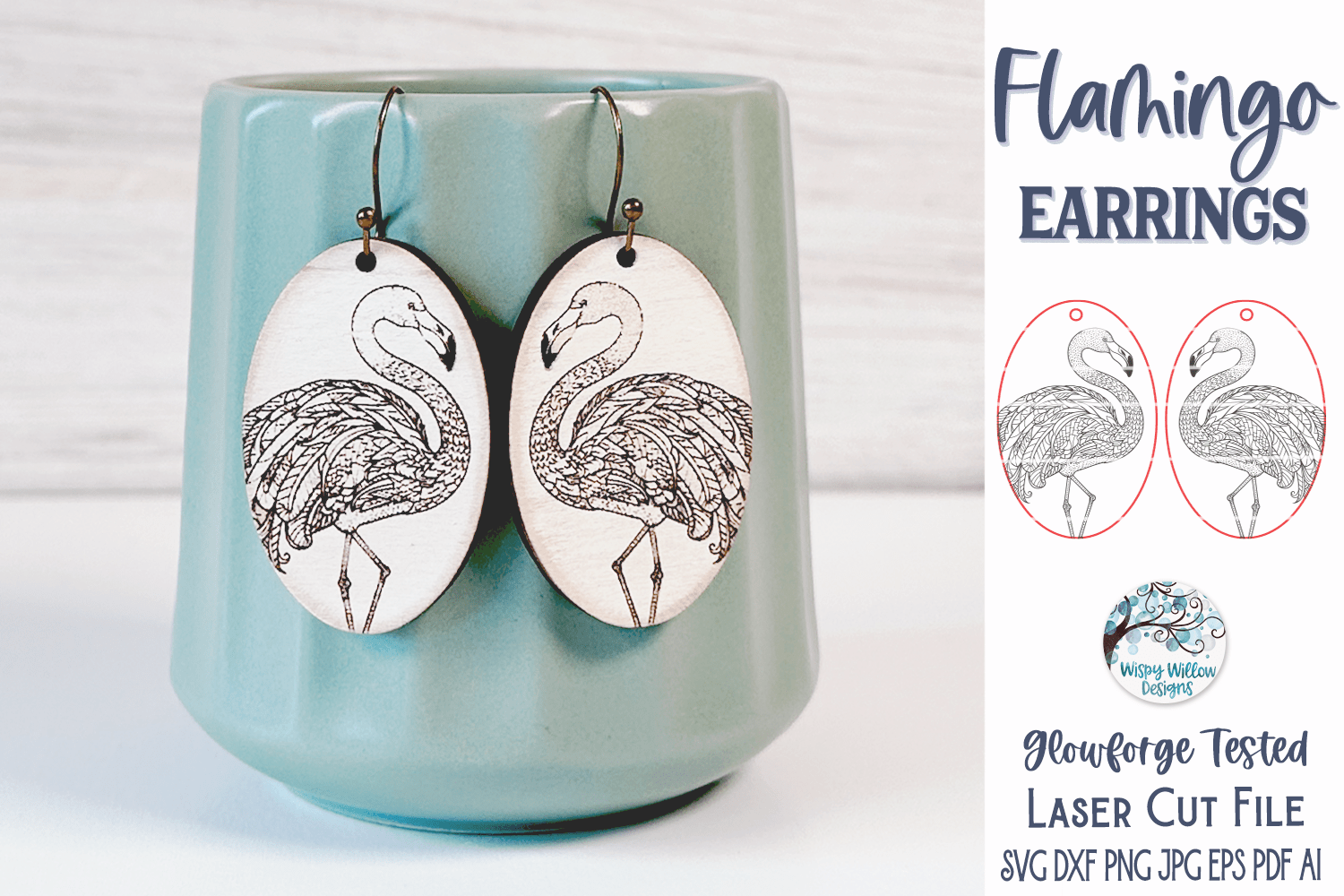 Flamingo Earring SVG File for Glowforge or Laser Cutter Wispy Willow Designs Company