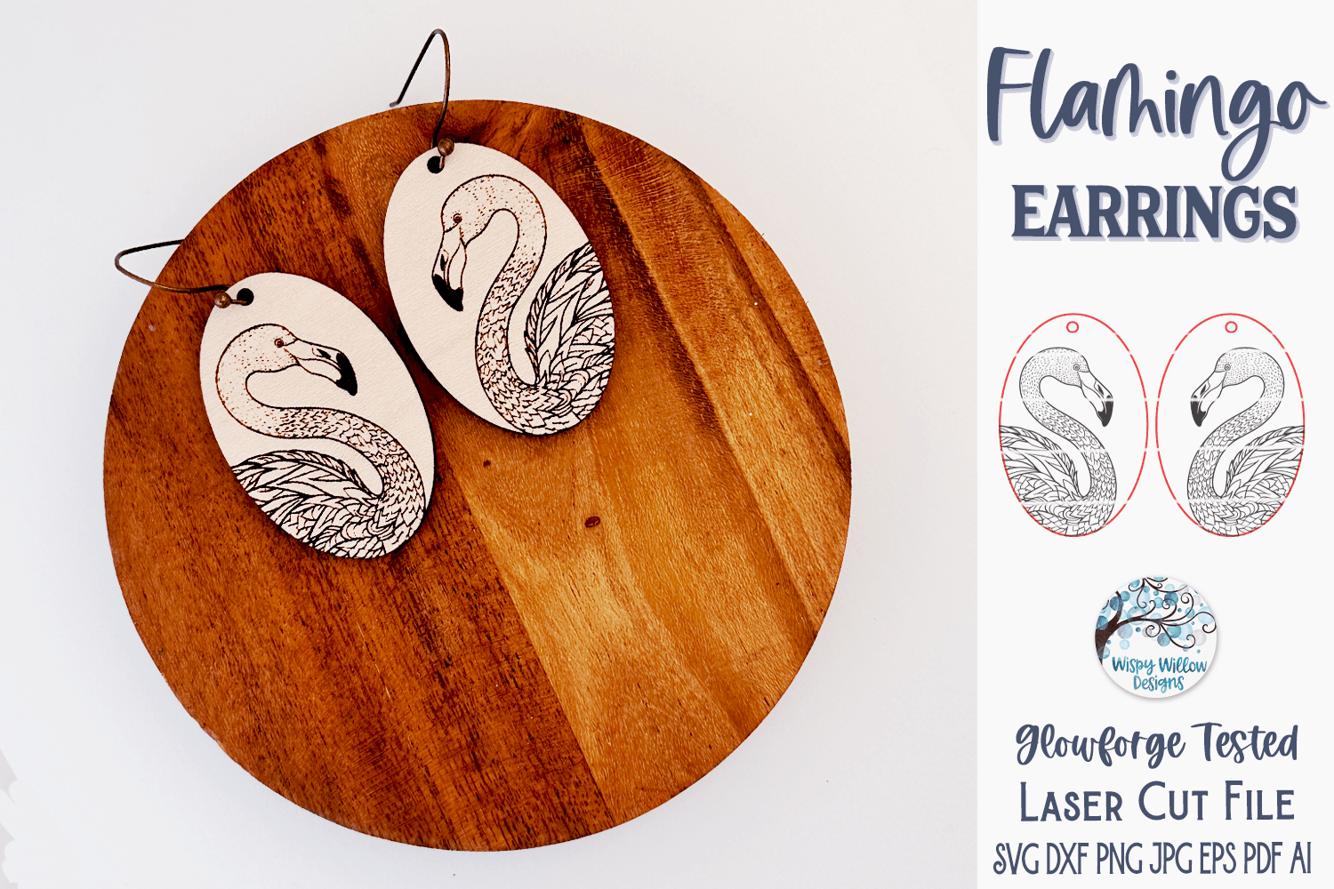 Flamingo Earrings SVG File for Glowforge or Laser Cutter Wispy Willow Designs Company