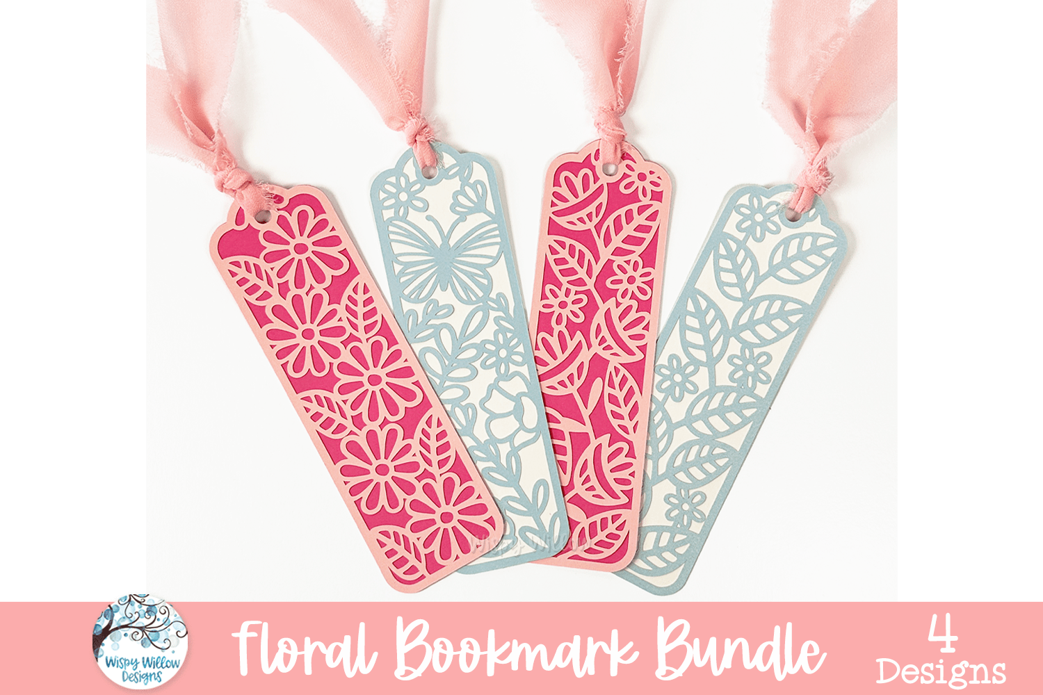 Floral Bookmark SVG Bundle | Delicate Book Lovers Flower Art Wispy Willow Designs Company