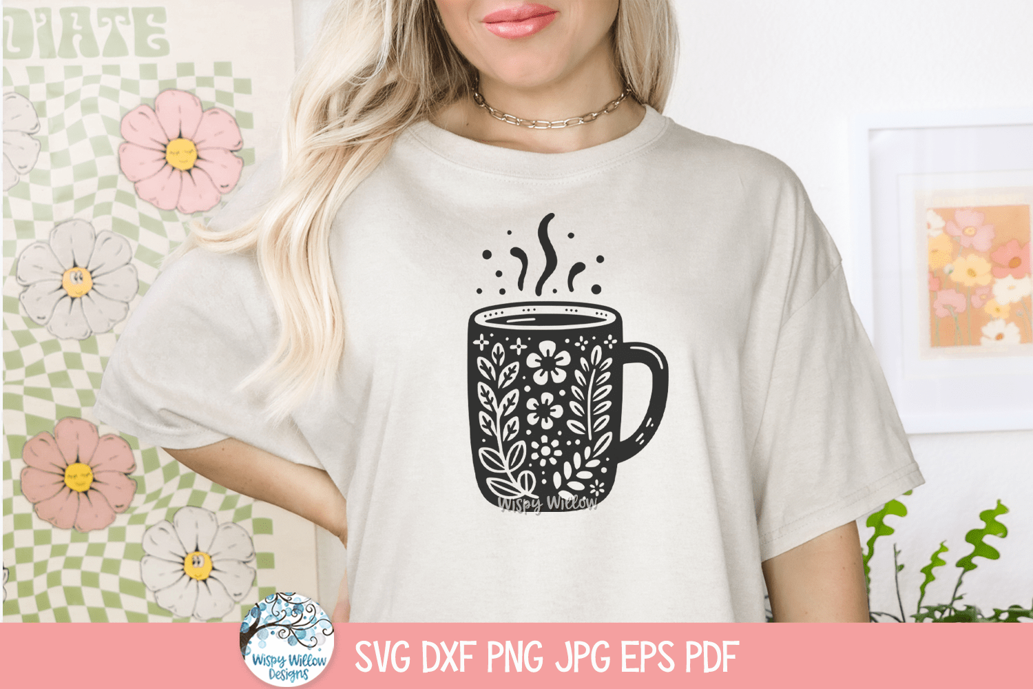 Floral Coffee Mugs SVG | Botanical Coffee Cup Artwork Wispy Willow Designs Company