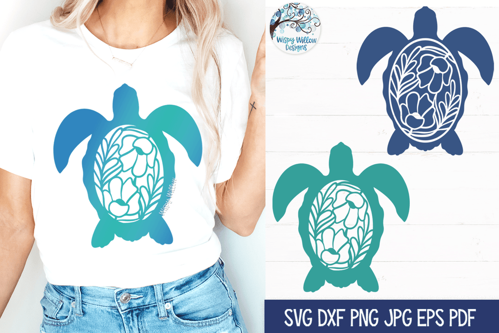 Floral Turtle SVG | Sea Animal with Flowers Wispy Willow Designs Company
