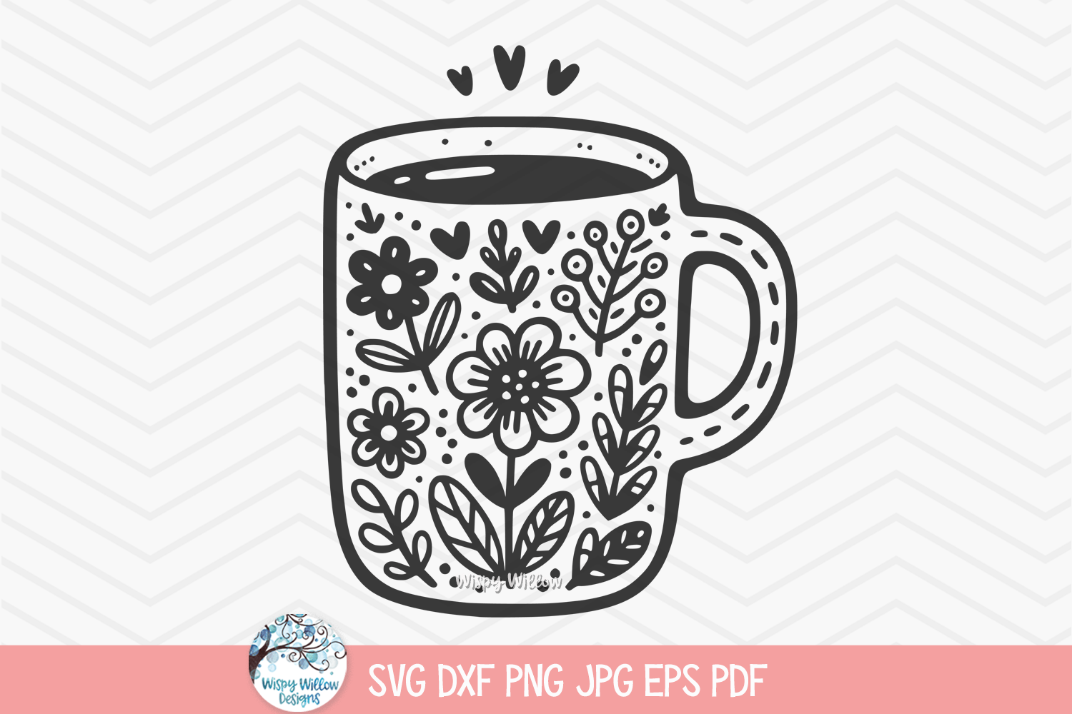 Flower Coffee Mug SVG | Whimsical Coffee Cup Illustration Wispy Willow Designs Company
