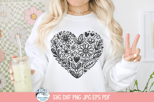 Flower Heart SVG | Black and White Botanical Love Sweater Wispy Willow Designs Company