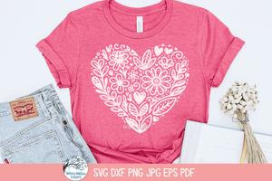 Flower Heart SVG | Black and White Botanical Love Sweater Wispy Willow Designs Company