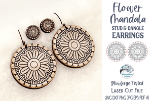 Flower Mandala Earrings for Glowforge and Laser Cutter Wispy Willow Designs Company