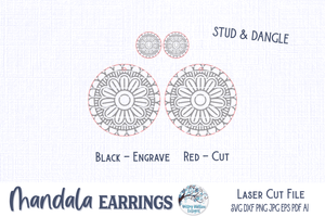 Flower Mandala Earrings for Glowforge and Laser Cutter Wispy Willow Designs Company