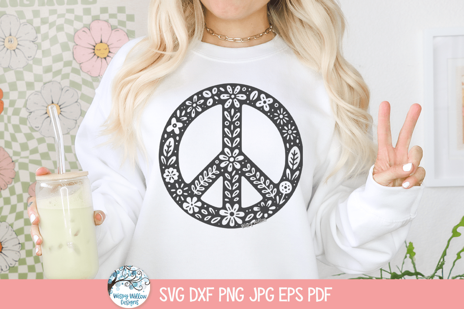Flower Peace Sign SVG | Vintage Floral Peace Design Wispy Willow Designs Company