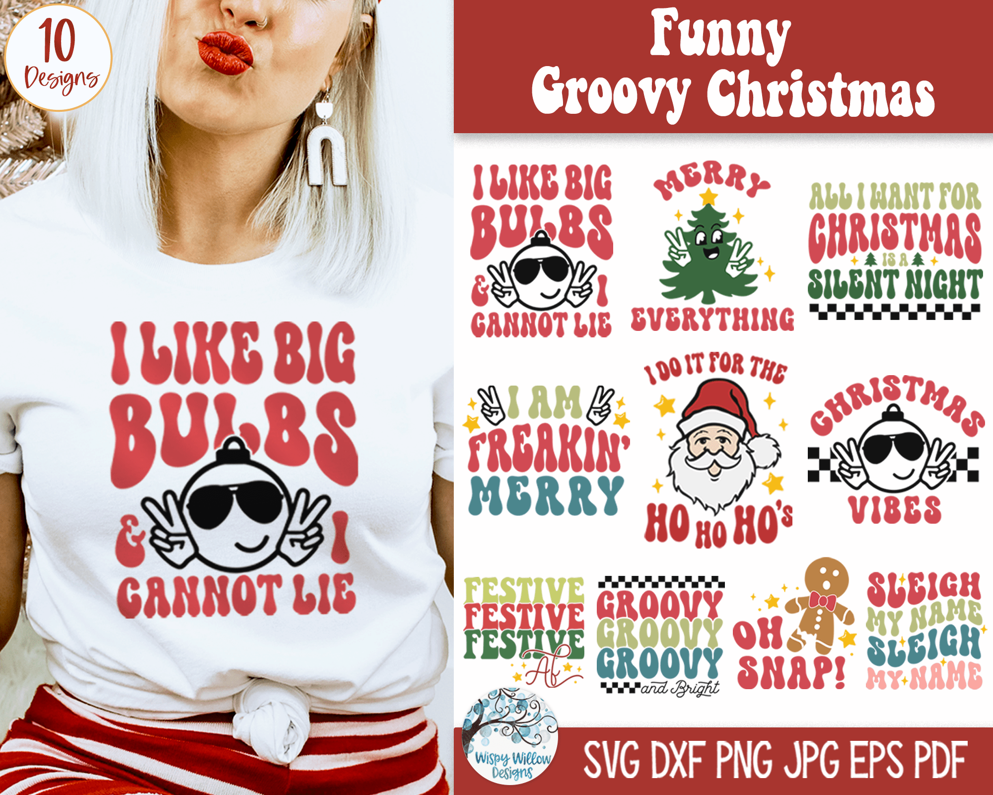 Funny Groovy Christmas Bundle SVG | Vintage Retro Designs Wispy Willow Designs Company