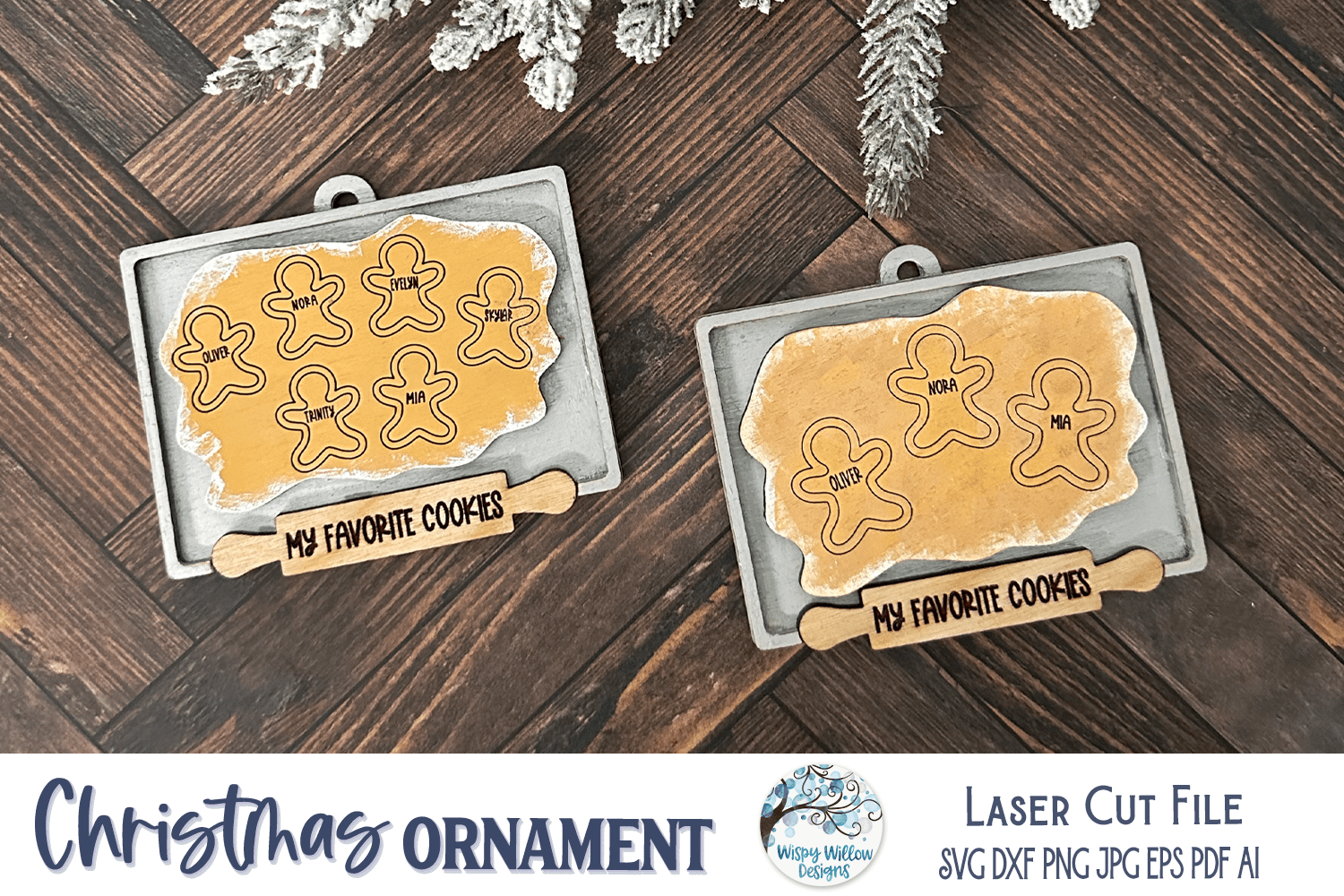 Gingerbread Family Christmas Ornament for Glowforge or Laser Cutter Wispy Willow Designs Company