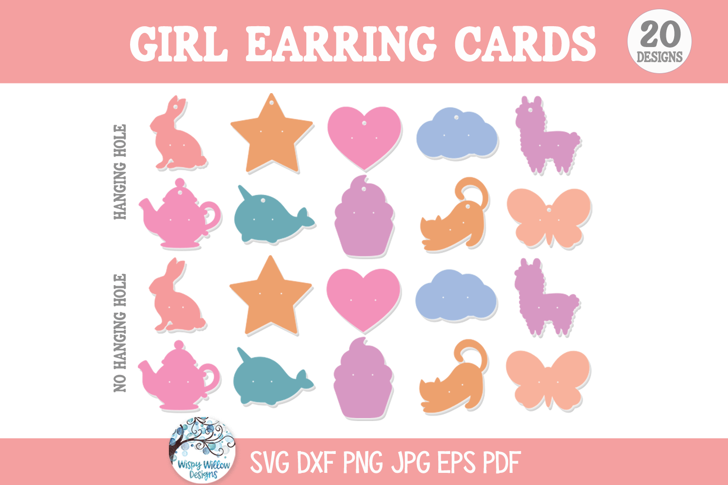 Girl Earring Cards SVG Bundle | Cute Jewelry Display Card Template Wispy Willow Designs Company