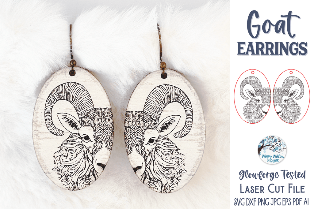 Goat Earrings SVG File for Glowforge or Laser Cutter Wispy Willow Designs Company
