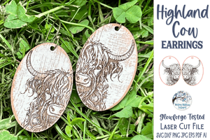 Highland Cow Earrings SVG File for Glowforge or Laser Cutter Wispy Willow Designs Company