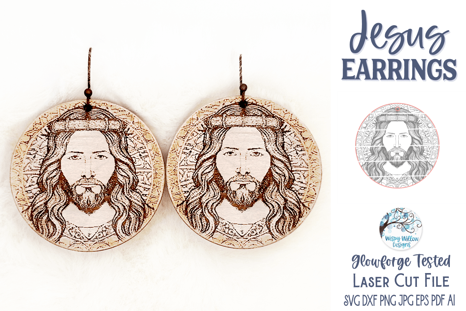 Jesus Christ Earring SVG File for Glowforge and Laser Cutter Wispy Willow Designs Company