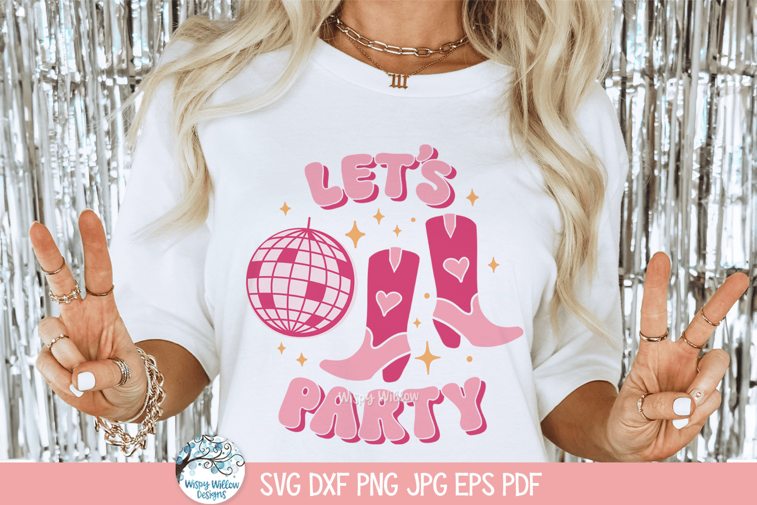 Let's Party SVG | Cowgirl Boots & Disco Ball Party Graphics Wispy Willow Designs Company