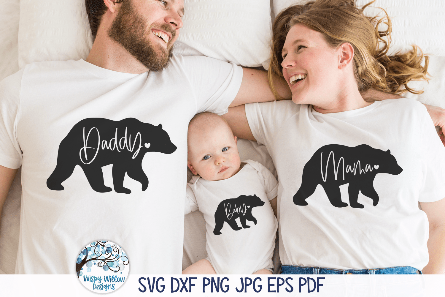 Mama Daddy Baby Bear Cursive Bundle SVG | Family of Three Silhouettes Wispy Willow Designs Company