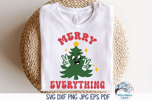Merry Everything SVG | Retro Christmas Tree and Peace Fingers Wispy Willow Designs Company