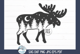 Moose SVG with Moon Stars Trees Wispy Willow Designs Company