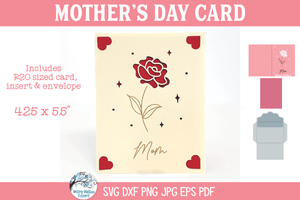 Mother's Day Floral Card SVG | Elegant Rose Flower Mom Card Wispy Willow Designs Company