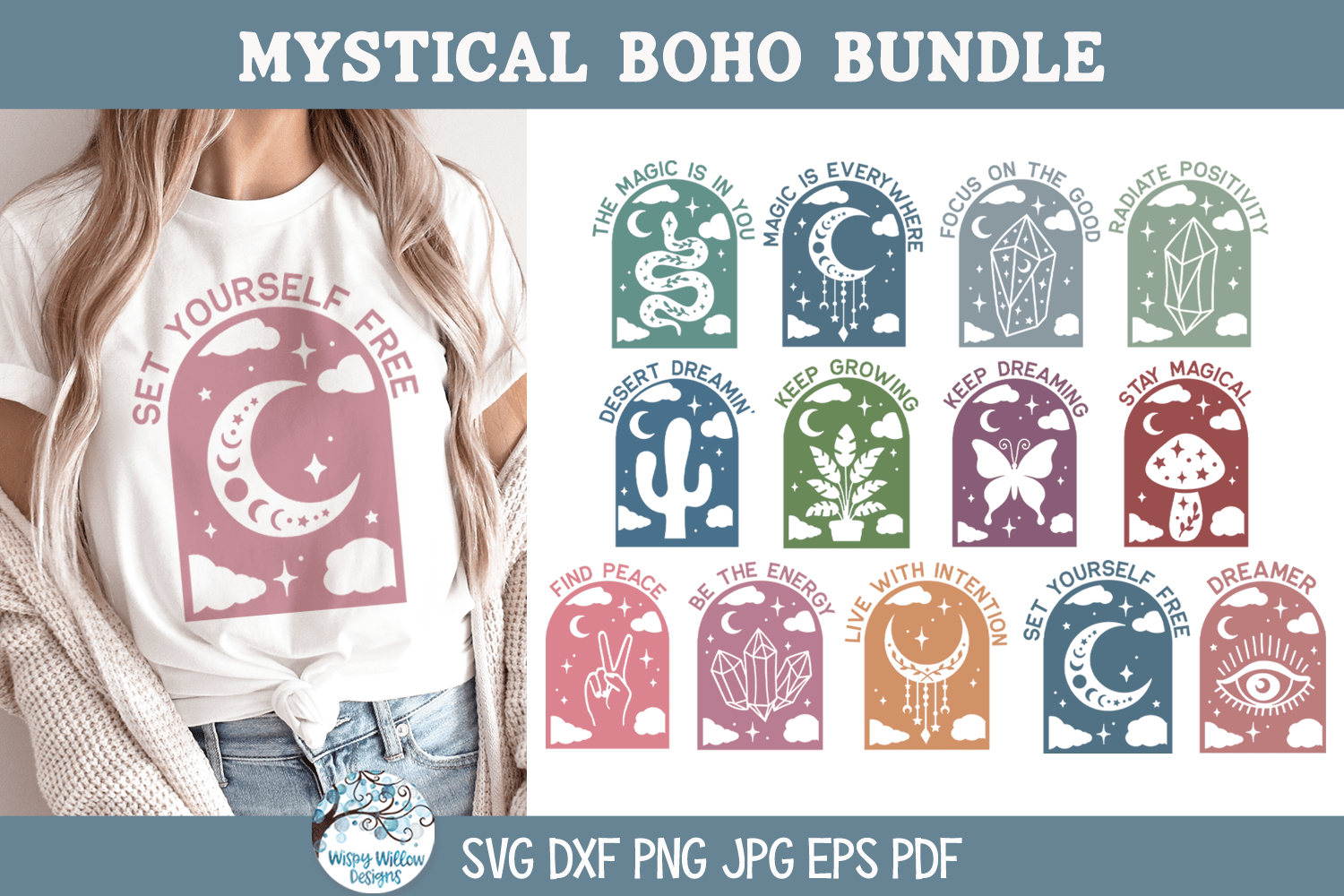Mystical Boho SVG Bundle | Bohemian Spirit Illustration Wispy Willow Designs Company