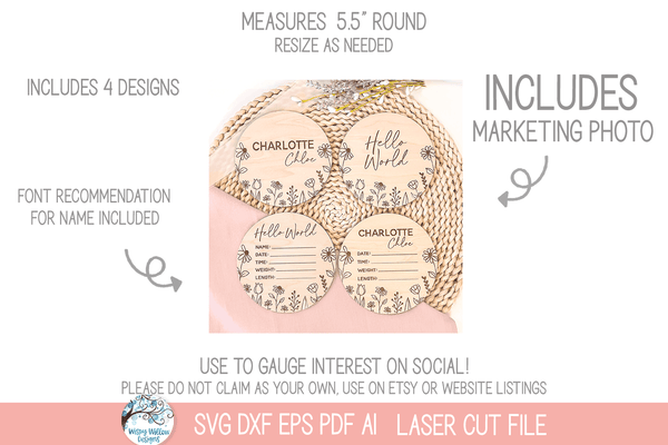 Newborn Baby Girl Birth Announcement Bundle - SVG File for Laser Cutte ...