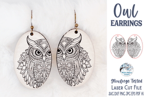 Owl Earrings SVG File for Glowforge or Laser Cutter Wispy Willow Designs Company